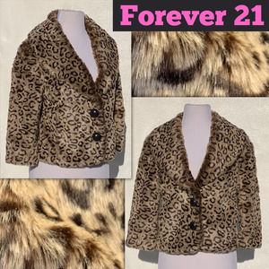 Faux Fur Plush Leopard Coat Fall Winter Retro 50s 60s Rockabilly Punk Glam Goth